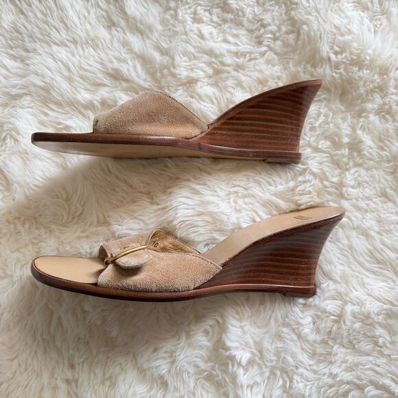 Coach Suede buckle slide sandals with gold tone - Picture 2 of 6